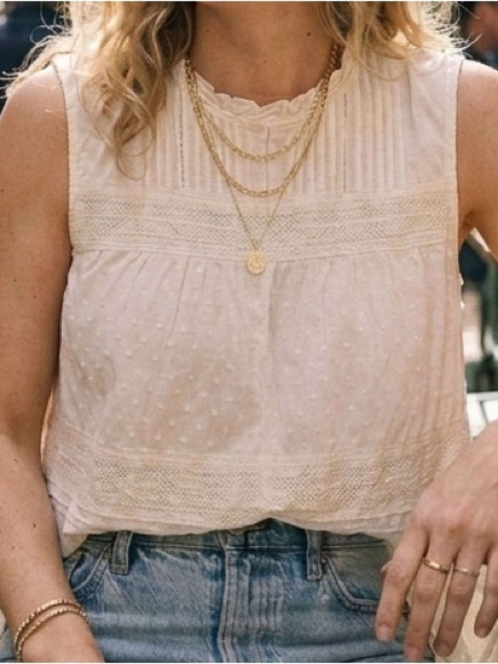 Old Navy Boho Cream Swiss Dot Lace Tiered Tank Top XL